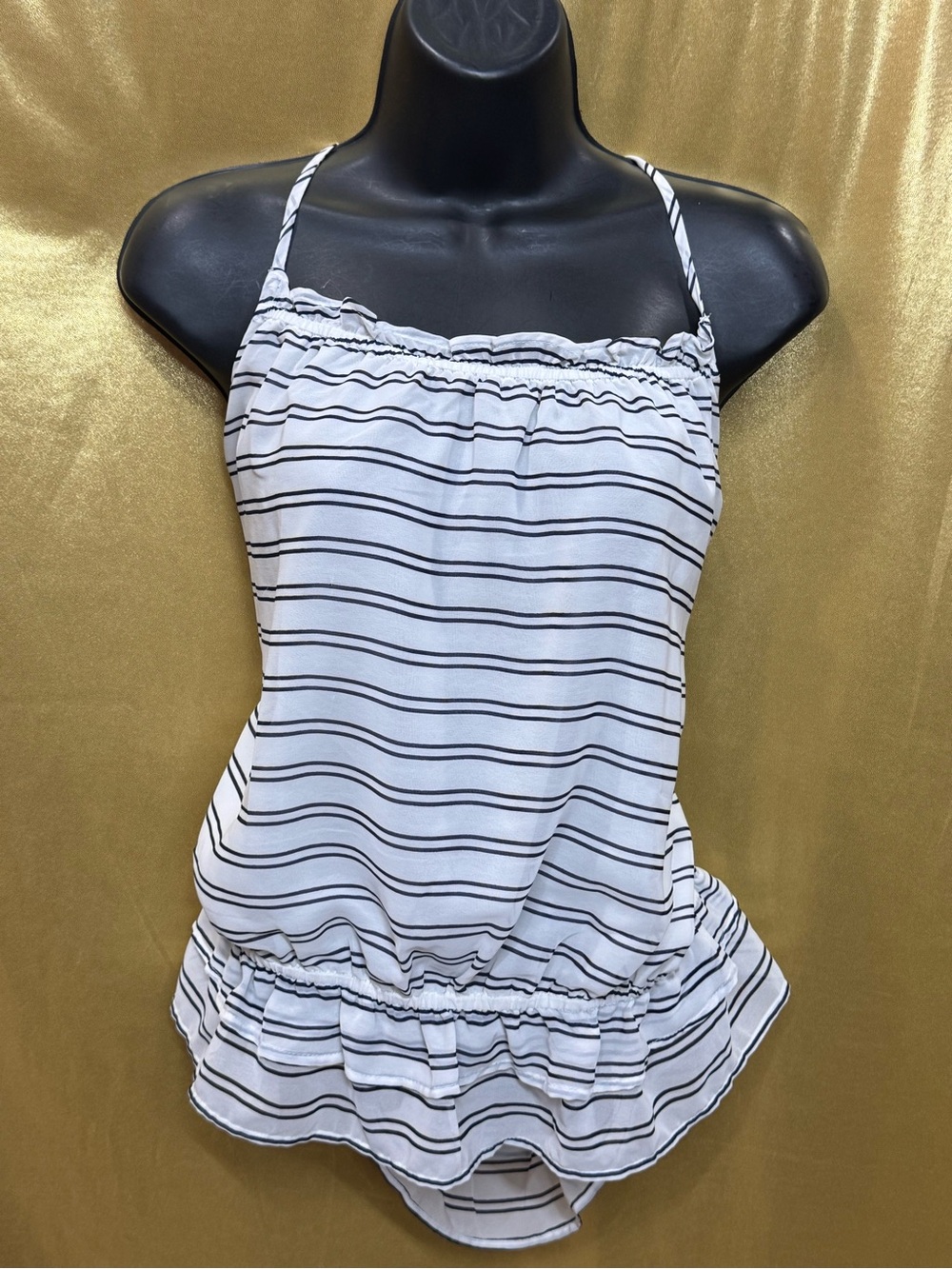Banana Republic Striped Cami Tank Top Medium Ruffle Peplum 100% Polyester
